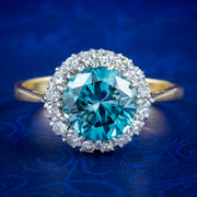 Antique Edwardian Blue Zircon Diamond Cluster Ring 3.2ct Zircon 