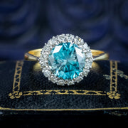 Antique Edwardian Blue Zircon Diamond Cluster Ring 3.2ct Zircon 