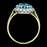 Antique Edwardian Blue Zircon Diamond Cluster Ring 3.2ct Zircon 