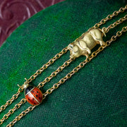 Antique Edwardian Bracelet With Lady Birds Pigs And Pearl Enamel Shamrocks