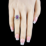 Antique Edwardian Star Ruby Diamond Ring 1.8ct Cabochon Ruby