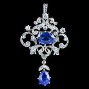 Antique Edwardian Ceylon Sapphire Diamond Pendant 6.04ct Sapphires With Cert