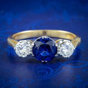 Antique Edwardian Ceylon Sapphire Diamond Trilogy Ring 1.51ct Sapphire With Certs