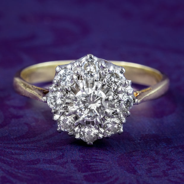 Antique Edwardian Diamond Cluster Ring 1ct Total 