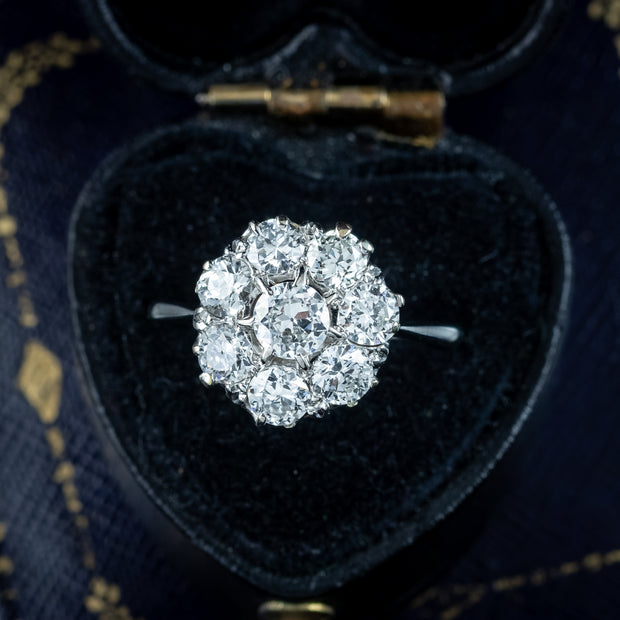 Antique Edwardian Diamond Cluster Ring 1.8ct Total