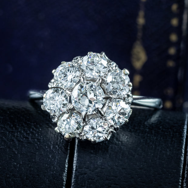 Antique Edwardian Diamond Cluster Ring 1.8ct Total