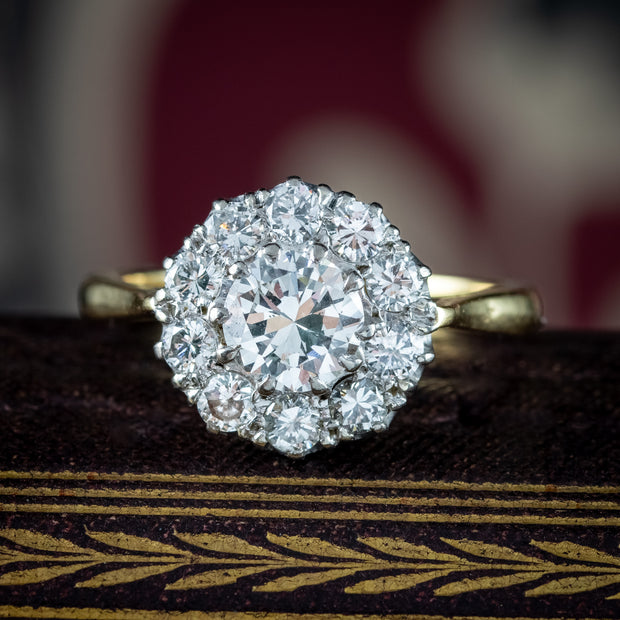 Antique Edwardian Diamond Daisy Cluster Ring 1.6ct Total