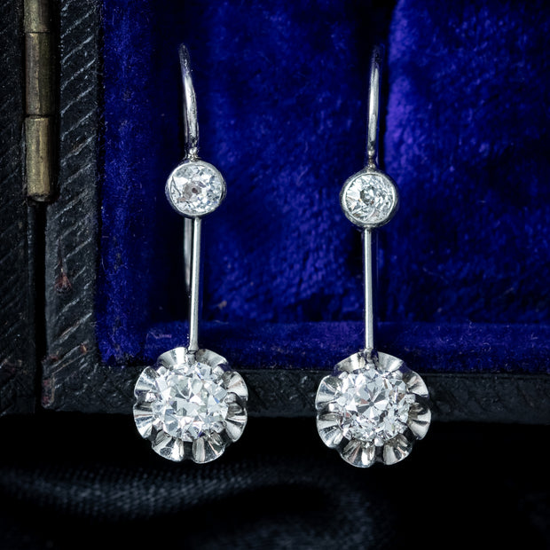 Antique Edwardian Diamond Drop Earrings 1.2ct Total