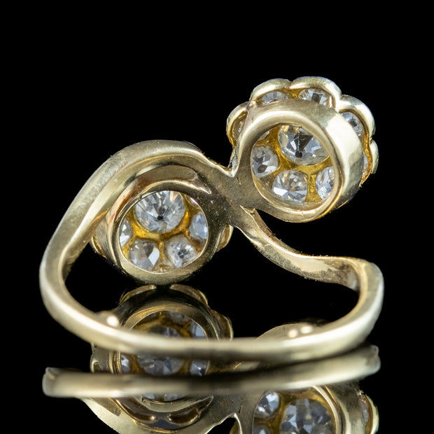 Antique Edwardian Diamond Flower Twist Ring 1.5ct Total