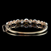 Antique Edwardian Diamond Pearl Bangle 18ct Gold 3.5ct Diamond