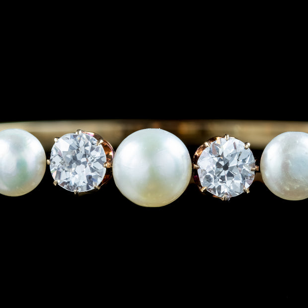 Antique Edwardian Diamond Pearl Bangle 18ct Gold 3.5ct Diamond