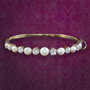 Antique Edwardian Diamond Pearl Bangle 18ct Gold 3.5ct Diamond