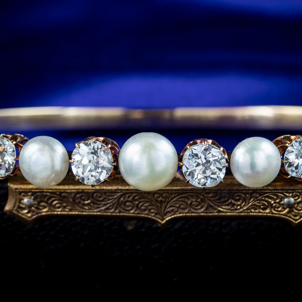 Antique Edwardian Diamond Pearl Bangle 18ct Gold 3.5ct Diamond