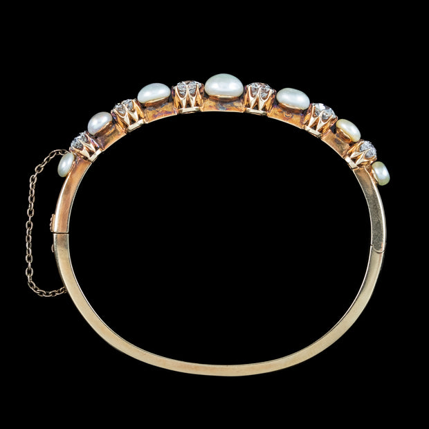 Antique Edwardian Diamond Pearl Bangle 18ct Gold 3.5ct Diamond