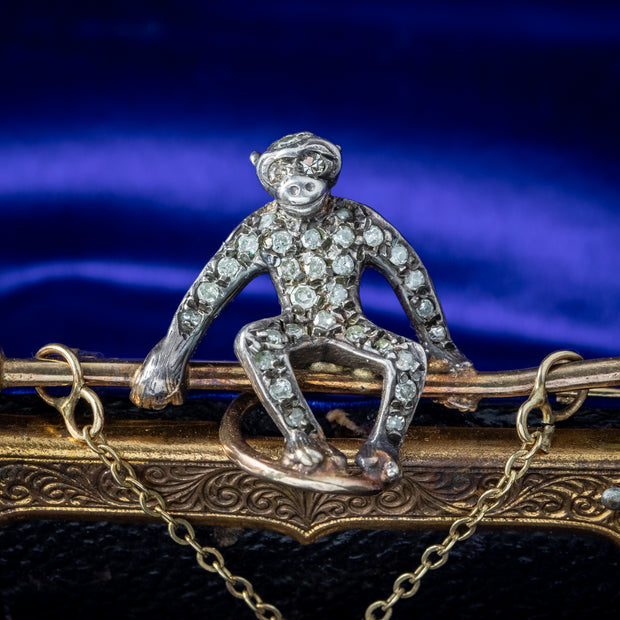 Antique Edwardian Diamond Pearl Monkey Brooch 