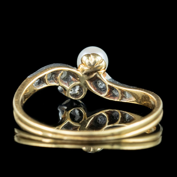 Antique Edwardian Diamond Pearl Toi Et Moi Twist Ring 