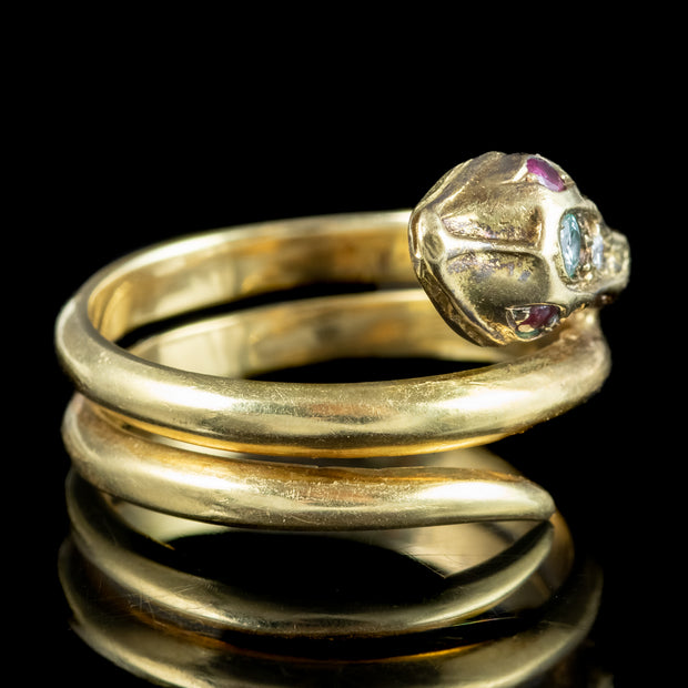 Antique Edwardian Diamond Snake Ring With Ruby Eyes