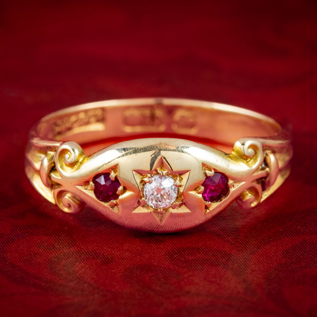Antique Edwardian Diamond Ruby Trilogy Ring 
