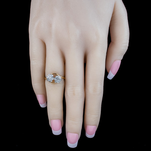 Antique Edwardian Diamond Toi Et Moi Flower Ring Dated 1915