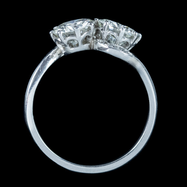 Antique Edwardian Diamond Toi Et Moi Twist Ring 2.06ct Total