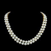 Antique Edwardian Double Strand Pearl Necklace Diamond Clasp