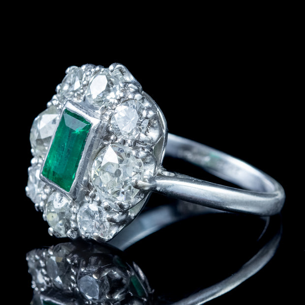 Antique Edwardian Emerald Diamond Cluster Ring 0.60ct Emerald