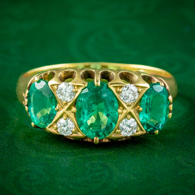Antique Edwardian Emerald Diamond Cluster Ring 1.5ct Emerald 