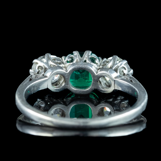 Antique Edwardian Emerald Diamond Trilogy Ring 0.70ct Emerald 