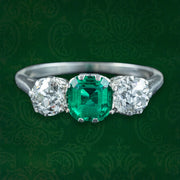Antique Edwardian Emerald Diamond Trilogy Ring 0.70ct Emerald 