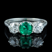 Antique Edwardian Emerald Diamond Trilogy Ring 0.70ct Emerald 