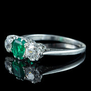 Antique Edwardian Emerald Diamond Trilogy Ring 0.70ct Emerald 