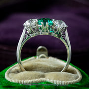 Antique Edwardian Emerald Diamond Trilogy Ring 0.70ct Emerald 