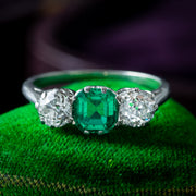 Antique Edwardian Emerald Diamond Trilogy Ring 0.70ct Emerald 