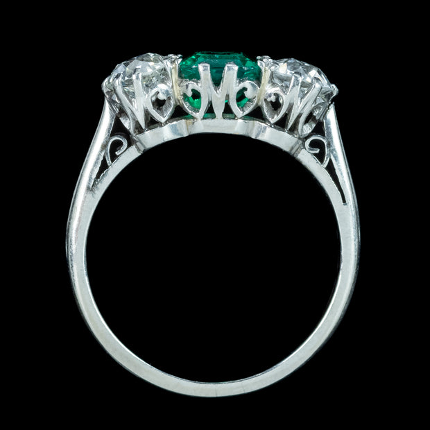 Antique Edwardian Emerald Diamond Trilogy Ring 0.70ct Emerald 
