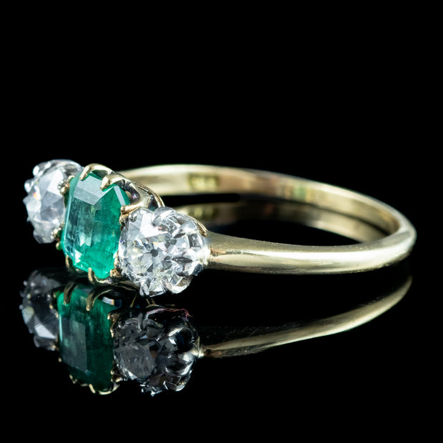 Antique Edwardian Emerald Diamond Trilogy Ring 0.75ct Emerald 