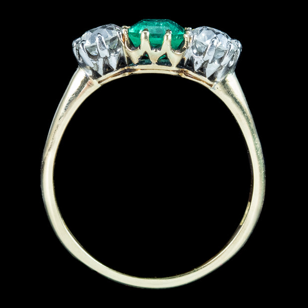 Antique Edwardian Emerald Diamond Trilogy Ring 0.75ct Emerald 