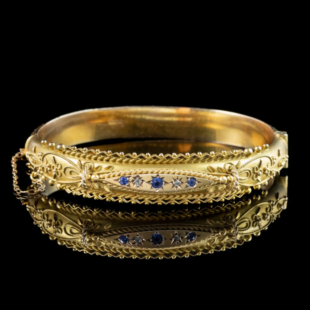 Antique Edwardian Etruscan Sapphire Diamond Bangle Dated 1911