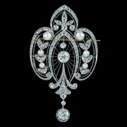 Antique Edwardian French Belle Epoque Diamond Pearl Brooch 