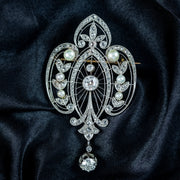 Antique Edwardian French Belle Epoque Diamond Pearl Brooch 