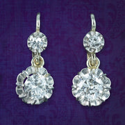 Antique Edwardian French Diamond Earrings 18ct Gold 1ct Total