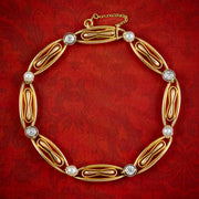 Antique Edwardian French Diamond Pearl Bracelet 18ct Gold