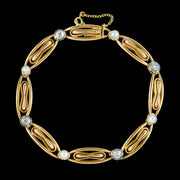 Antique Edwardian French Diamond Pearl Bracelet 18ct Gold