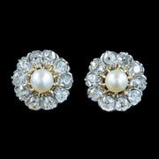 Antique Edwardian French Pearl Diamond Flower Stud Earrings 2ct Of Diamond