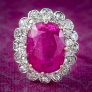Antique Edwardian French Ruby Diamond Cluster Ring 9.52ct Burmese Ruby With Cert