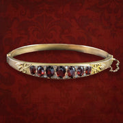 Antique Edwardian Garnet Diamond Bangle 9ct Gold Dated 1907