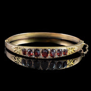 Antique Edwardian Garnet Diamond Bangle 9ct Gold Dated 1907