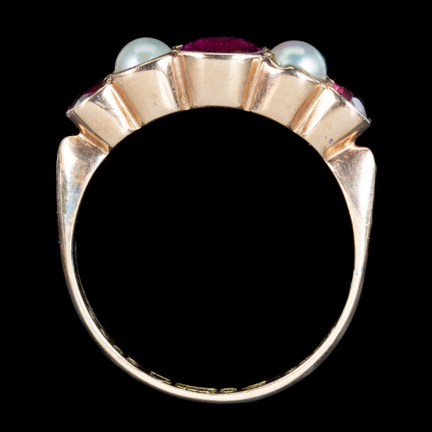 Antique Edwardian Garnet Pearl Five Stone Ring 