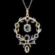 Antique Edwardian Gemstone Harlequin Pendant Necklace