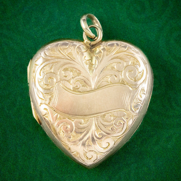 Antique Edwardian Heart Locket 9ct Gold Dated 1909