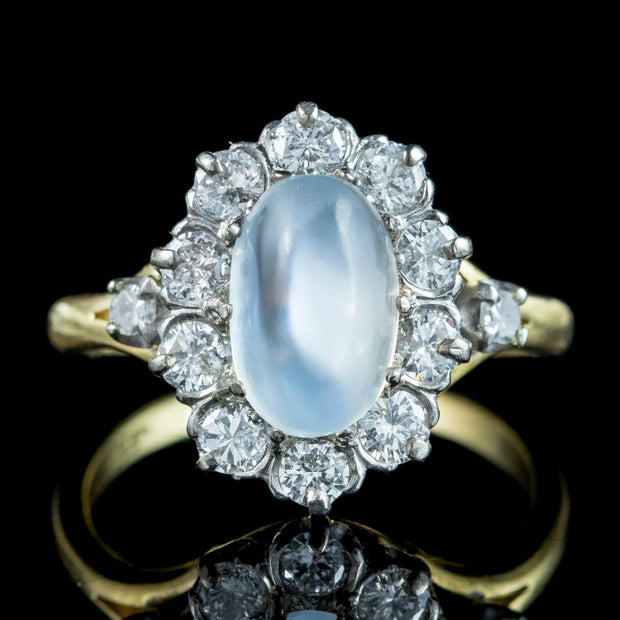Antique Edwardian Moonstone Diamond Cluster Ring 2ct Moonstone